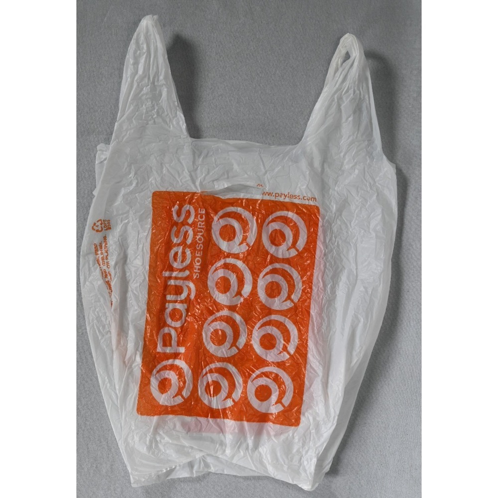 Vintage Payless Shoes Orange White Plastic Shopping Bag 9x20 Collectible